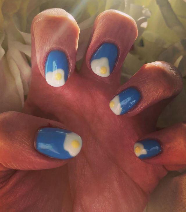 Blue Fried Egg Nail Art