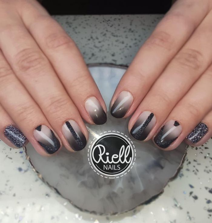 Unique Squoval Black Ombre Nail