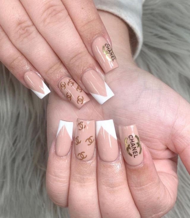 Beige Square Chanel Nail Art