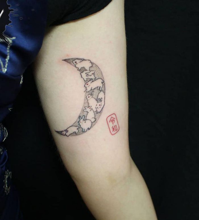 Moon Rabbit Tattoo on Upper Arm