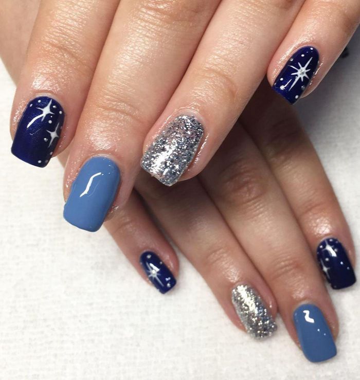 Square Blue Christmas Nail Art