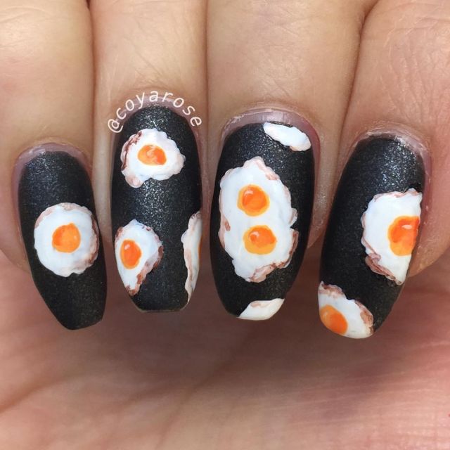 Black Coffin Fried Egg Nails