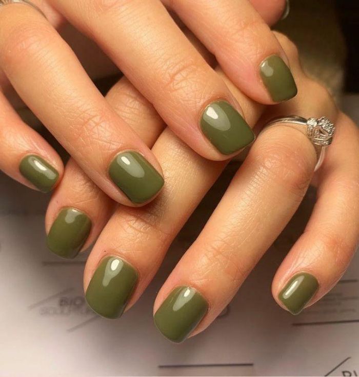 Short Squoval Sage Green Nail