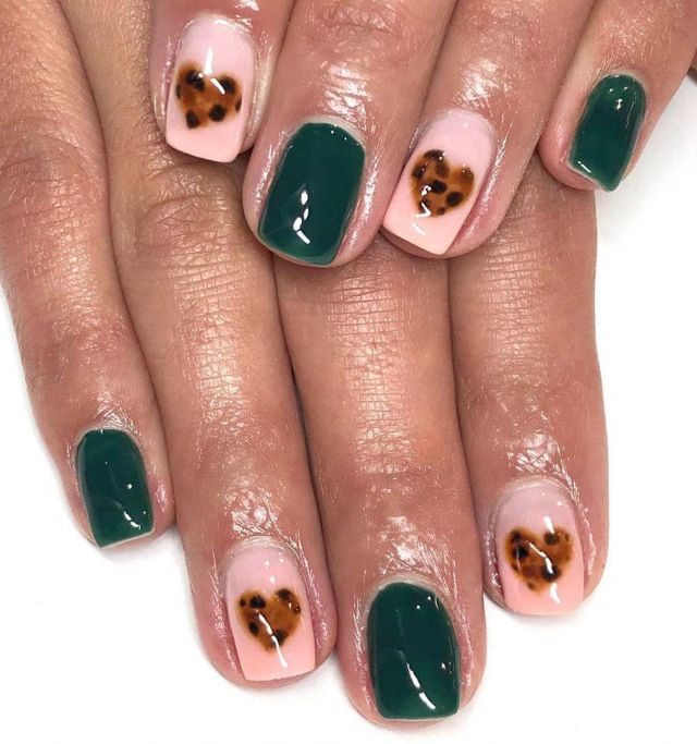 Square Heart Tortoise Shell Nail Art