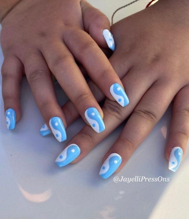 Coffin Baby Blue Yin Yang Nail Art Design