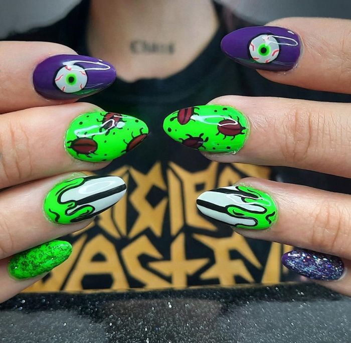 Almond Beetlejuice Nail Art