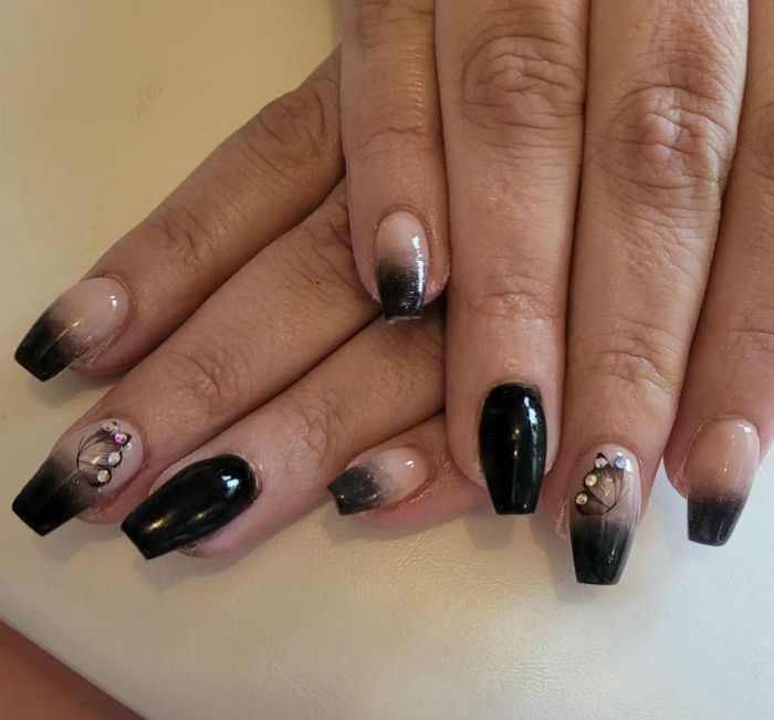 Elegant Coffin Black Ombre Nail