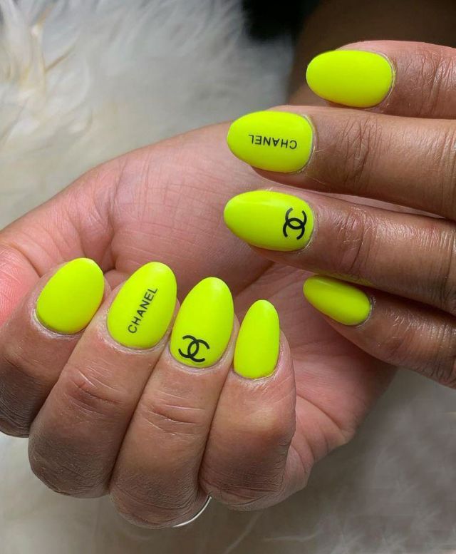 Yellow Oval Chanel Nails