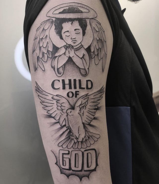 Unique Child Of God Tattoo on Upper Arm
