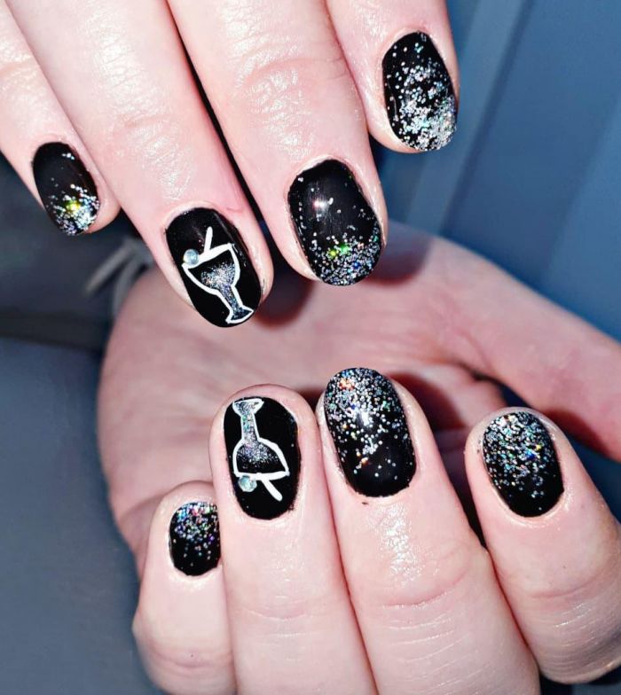 Black Rounded Cocktail Nail Art