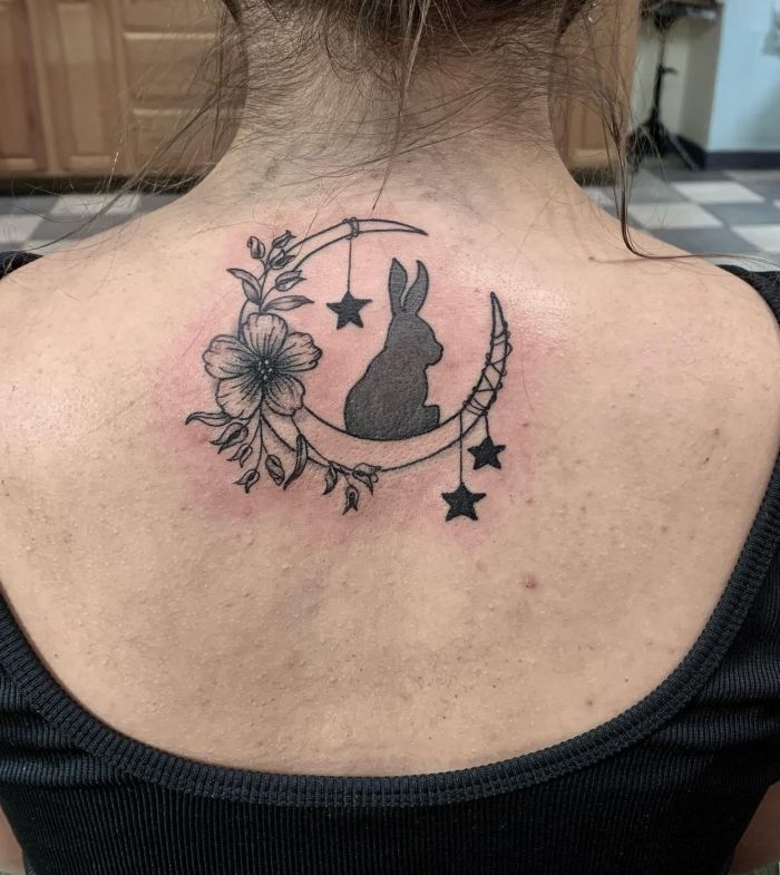 Pretty Moon Rabbit Tattoo on Back