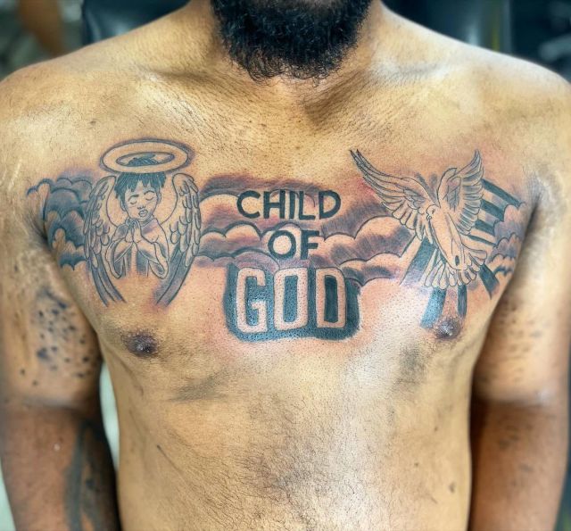 Unique Child Of God Tattoo on Chest