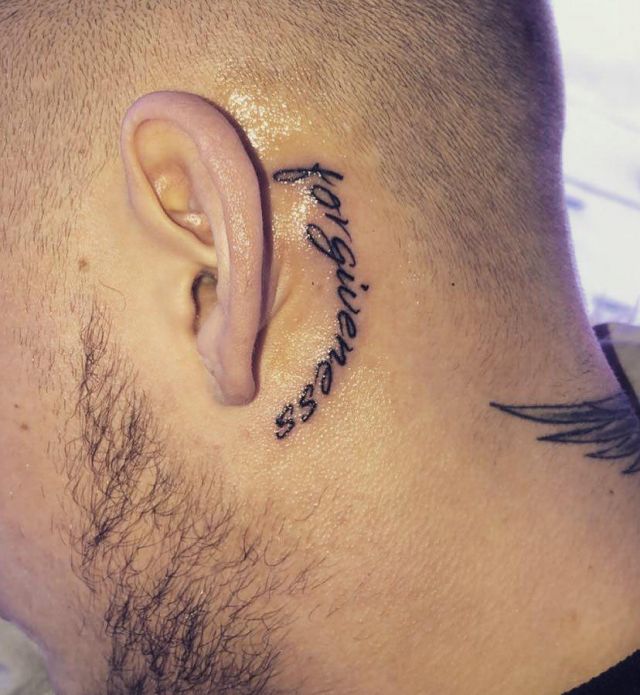 Elegant Forgiveness Tattoo on Behind the Ear