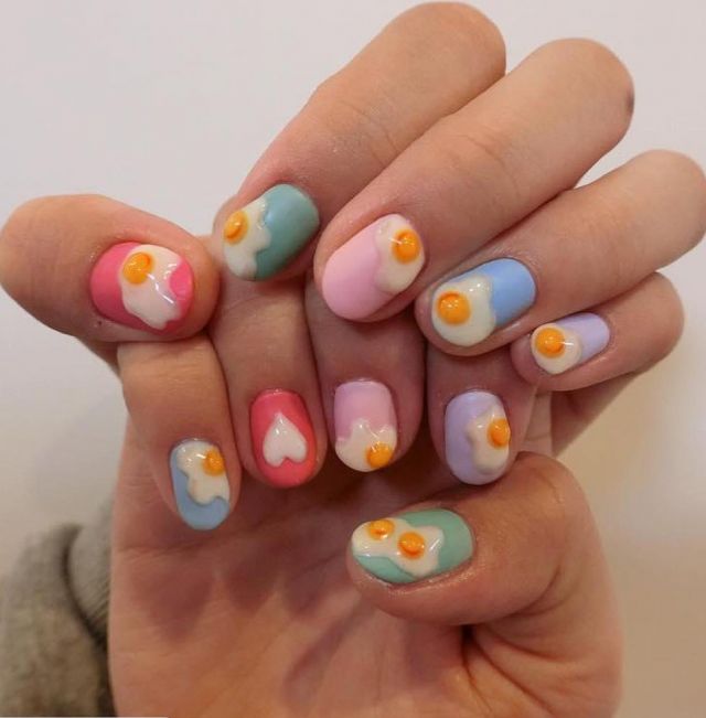 Cute 3D Fried Egg Nails