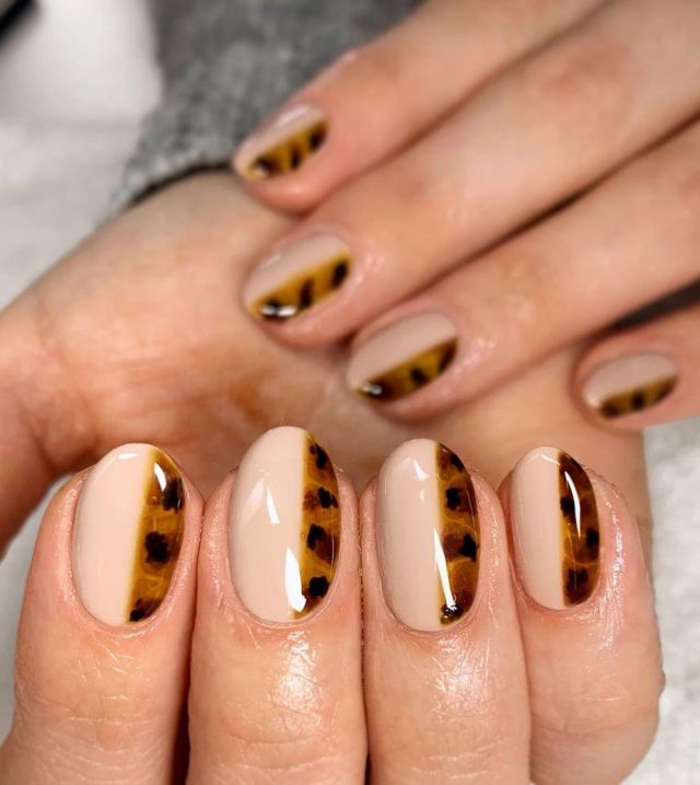 Oval Half Tortoise Shell Nail Art