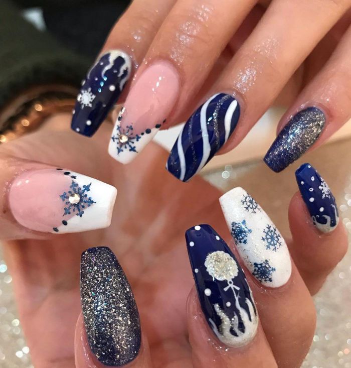 Delicate Coffin Blue Christmas Nail