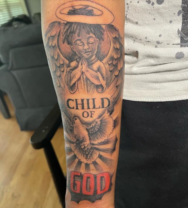 Pretty Child Of God Tattoo on Forearm