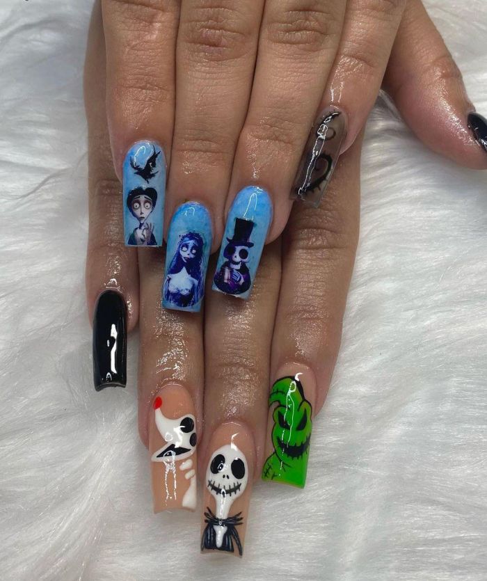 Classy Square Corpse Bride Nail Art