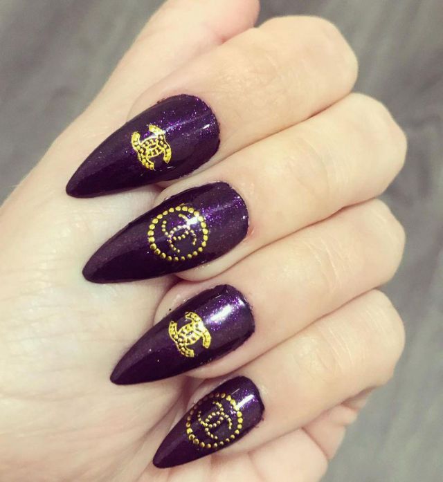 Purple Almond Chanel Nail Art