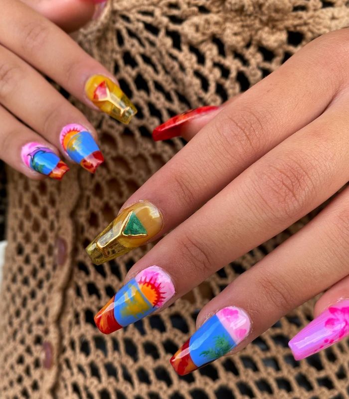 Colourful Coffin Cocktail Nail