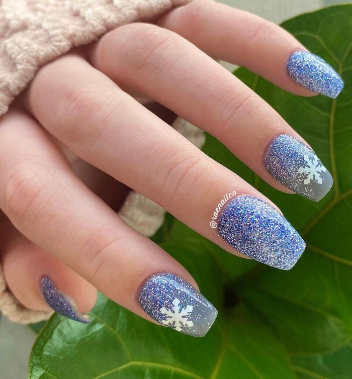 Coffin Blue Glitter Snowflake Nail