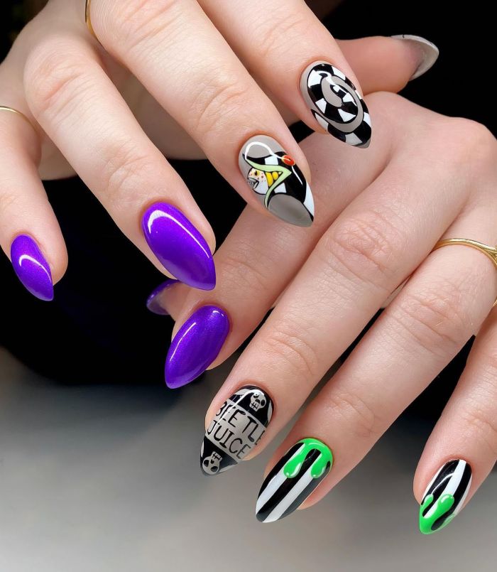 Pretty Almond Beetlejuice Nail