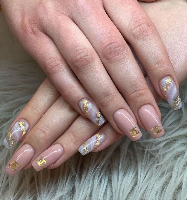 Beige Coffin Chanel Nail Art