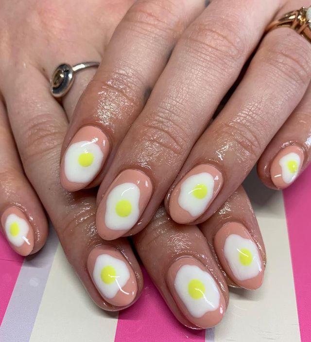 Beige Oval Fried Egg Nail Art